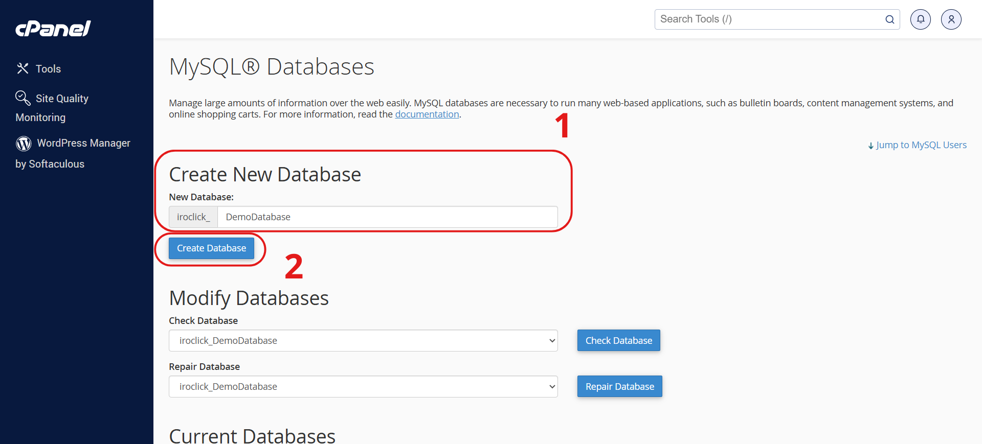 مرحله دوم تعیین یک نام کاربری جدید برای دیتابیس