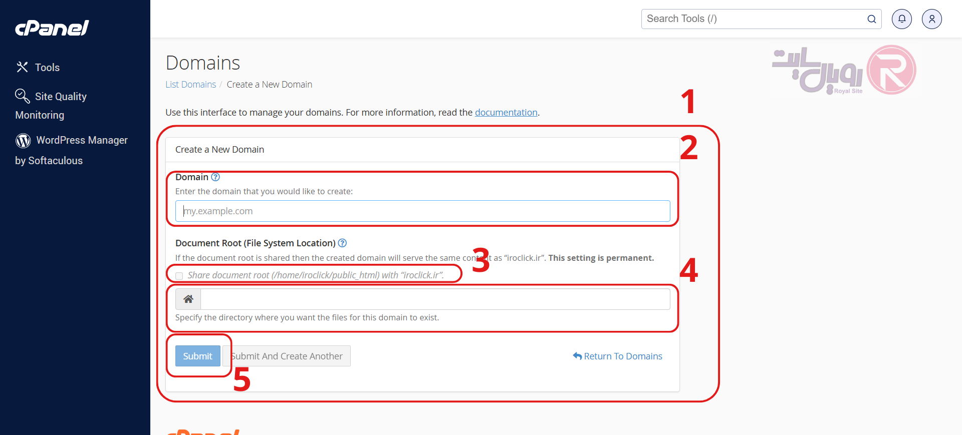 اضافه کردن نام و تایید ساب دامین